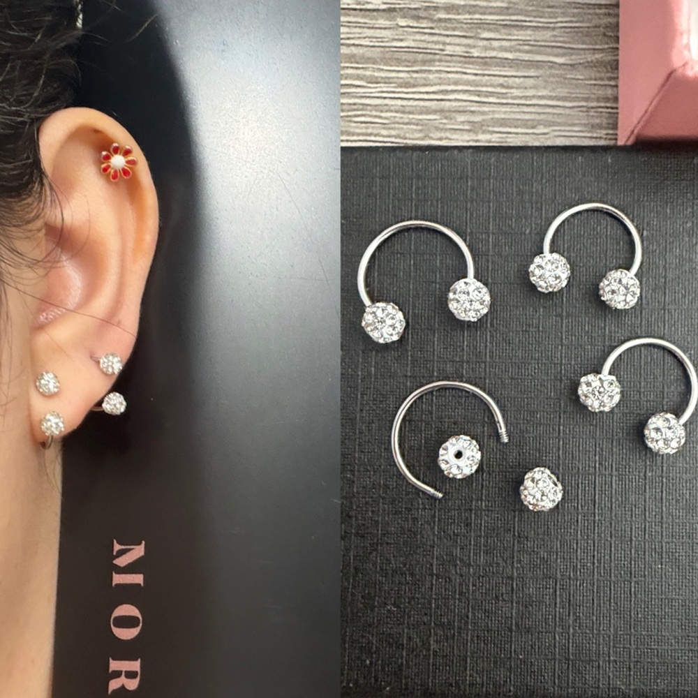 4pcs Women's stacked earrings C-shaped ball